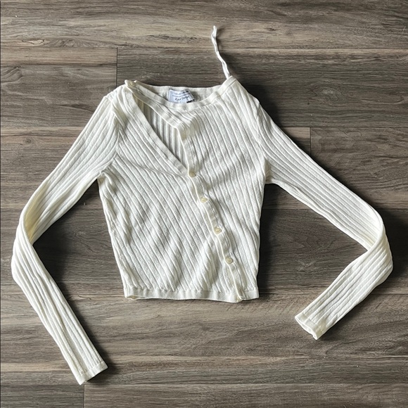 Ivory Ribbed Button-Up Top - Picture 1 of 3